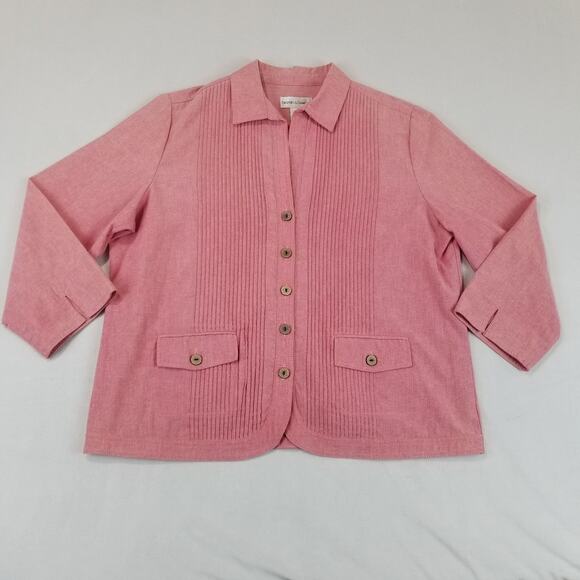 Draper's & Damon's Jacket Womens Large Pink Pintuck Button 3/4 Sleeve Pockets - Picture 2 of 11